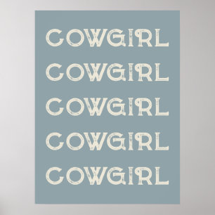 Poster Cowgirl Western Typografia Retro Ranch Cabin