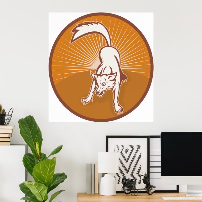 Poster Coyote Retro Sunset Vintage Natureza Selvagem Anim (Criador carregado)