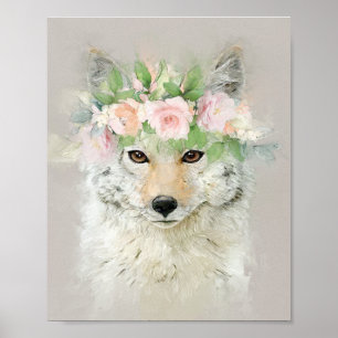 Poster Coyote Vestindo uma Coroa Flor