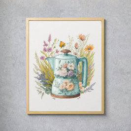 Poster Cozinha Café Floral Cozinha Aquarela Boho Botânico