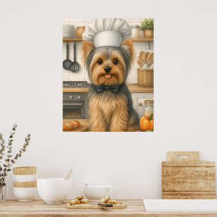 Poster Cozinha Caseira Fofa Cão Chef Yorkshire Terrier En