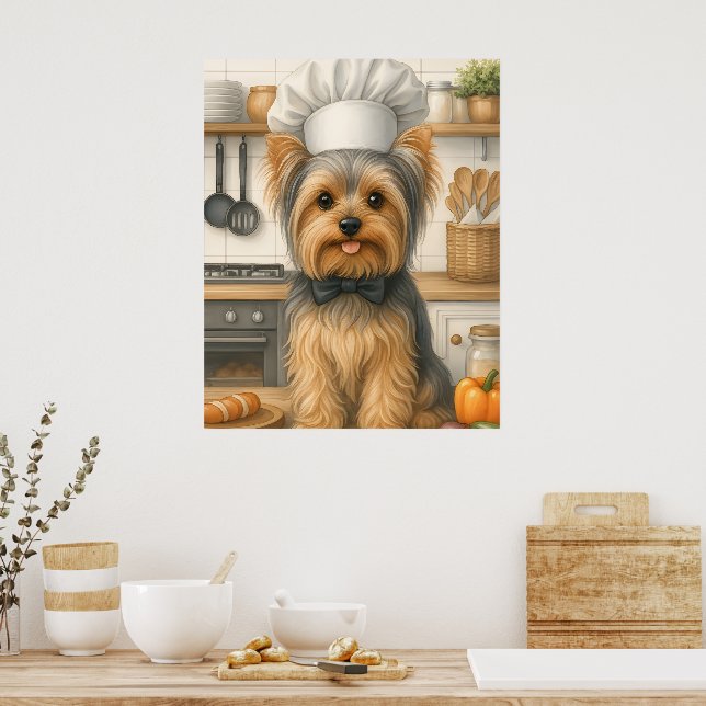 Poster Cozinha Caseira Fofa Cão Chef Yorkshire Terrier En (Cozinha)
