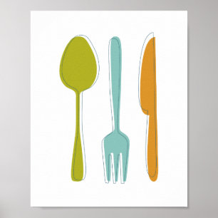 Poster Cozinha Colorida Utensílios Meio século Wall Art