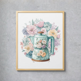 Poster Cozinha de café com aquarela Pastel