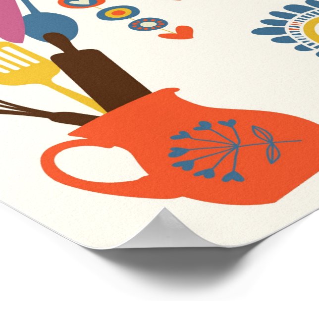 Póster Cozinha do País Francês - Utensílios em floral. (Borda)