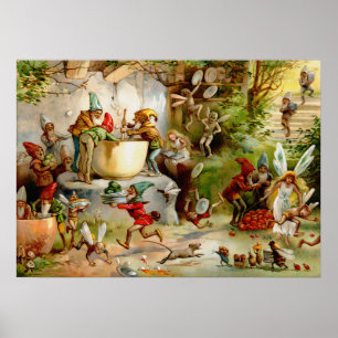 Poster Cozinha dos Gnomos - Ilustração de E. Stua de 1895