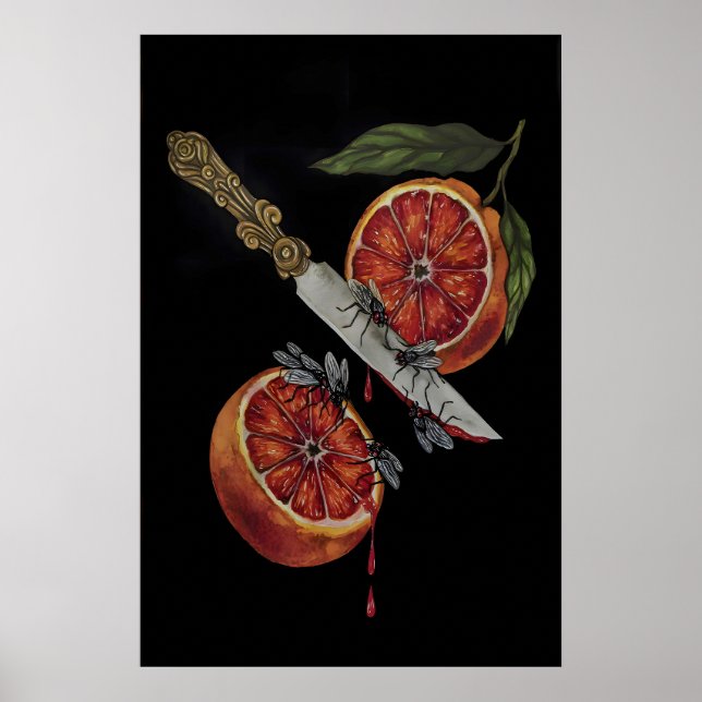 Poster Cozinha Gótica Espada Adaga e Laranja Sangue (Frente)