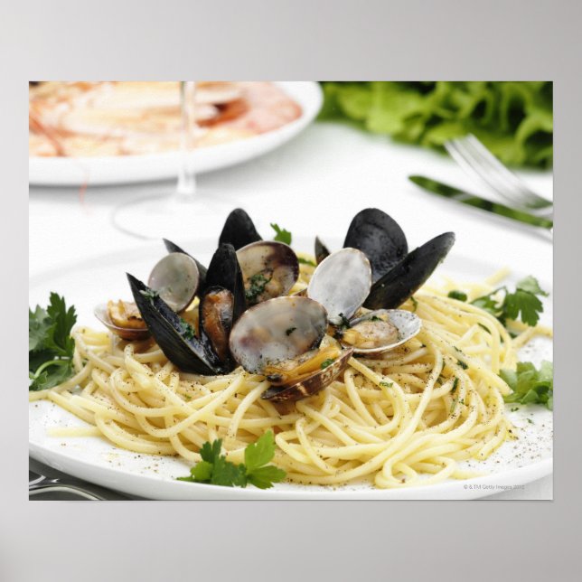 Póster cozinha italiana. Vongole de alle de espaguete. (Frente)