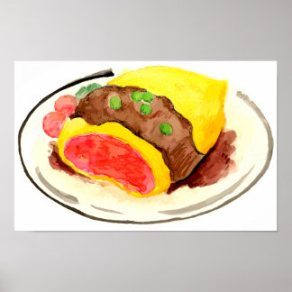 Poster Cozinha japonesa. Arroz de omelete.