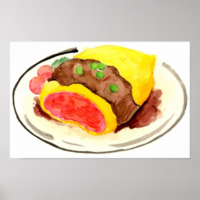 Poster Cozinha japonesa. Arroz de omelete. (Frente)
