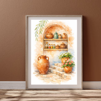 Poster Cozinha Marroquina de Terracota Aquarela