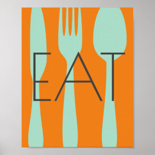 Poster cozinha moderna citação arte na parede comer