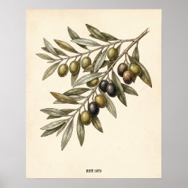 Poster Cozinha Personalizada com Galho de Oliveira Rústic