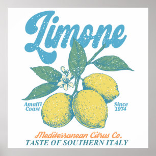 Poster Cozinha Retro Italiana Costa Amalfi Limão Vintage
