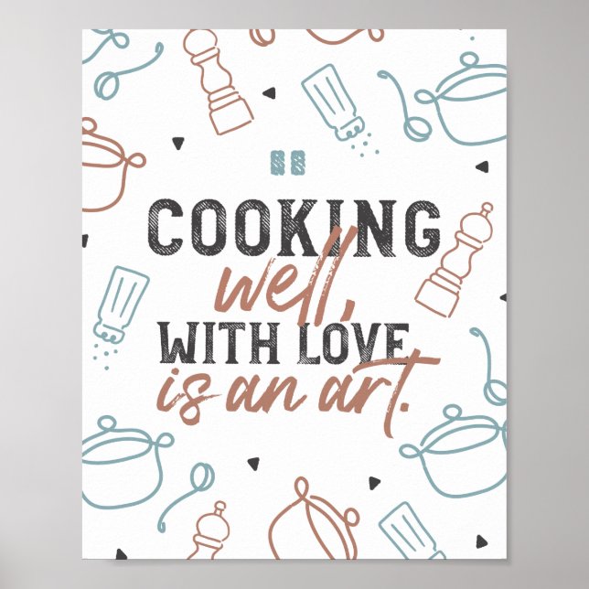 Poster Cozinhar Bem Com Tipografia De Amor (Frente)