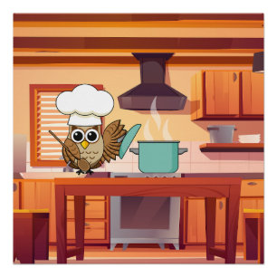 Póster Cozinhar de coruja de chef em cozinha