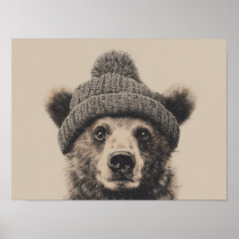 Poster Cozy Bear in Beanie - Cute Winter Animal 