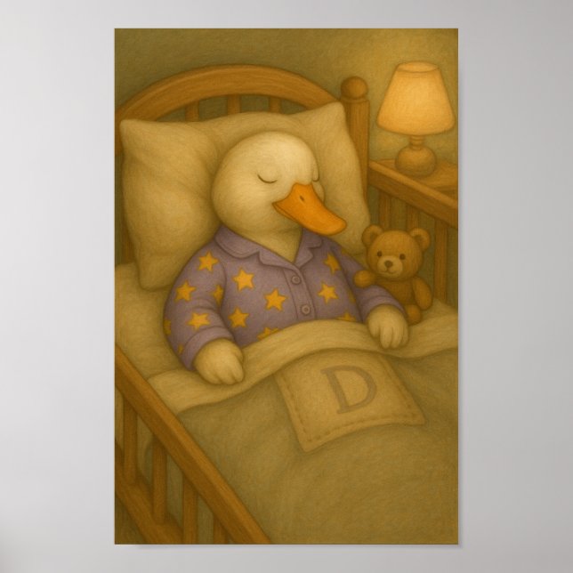 Poster Cozy Bedtime Duck & Teddy Bear Nursery Wall Art  (Frente)