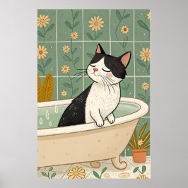 Poster Cozy Cat Bath: Relaxação Whimsical