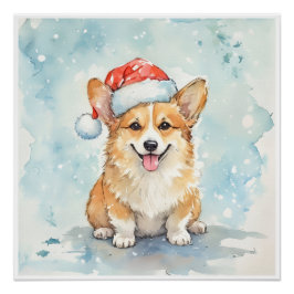 Póster Cozy Christmas corgi Festive Holiday Wall Art