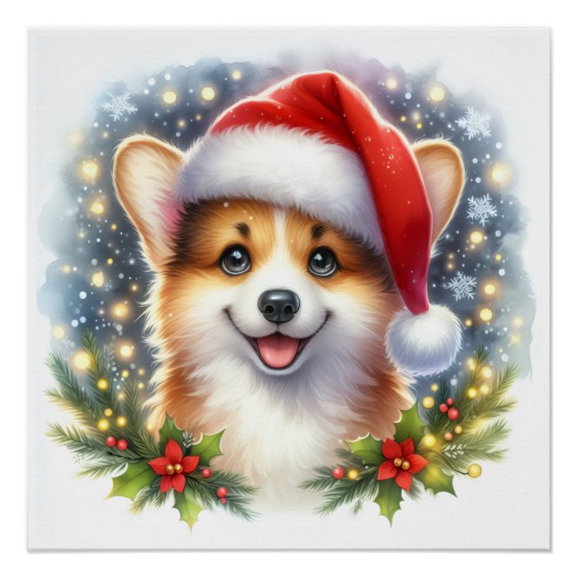 Póster Cozy Christmas corgi Festive Holiday Wall Art (Frente)