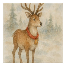 Póster Cozy Christmas reindeer Festive Holiday Wall Art