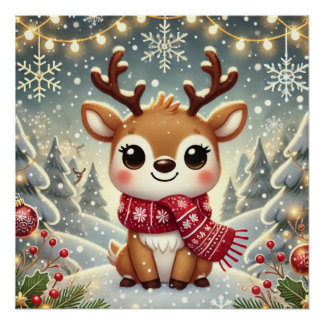 Póster Cozy Christmas Reindeer in a Winter Wonderland