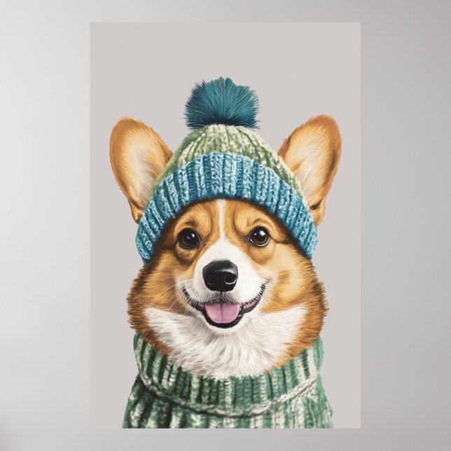 Poster Cozy Corgi na engrenagem de inverno (Frente)