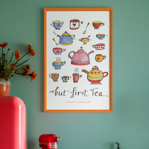 Poster Cozy Cottagecore Tea Quote Boho Ilustrado À Mão