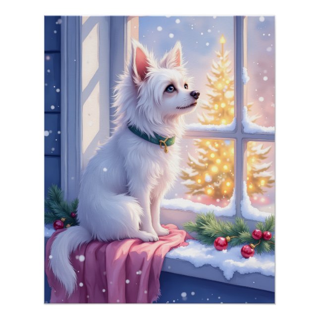 Póster Cozy Maltese by Snowy Window Christmas Dog Art (Frente)