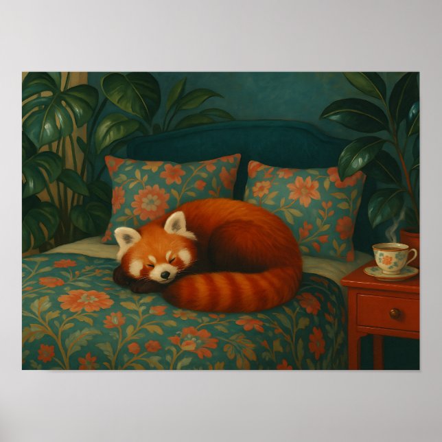 Poster Cozy Red Panda Floral (Frente)