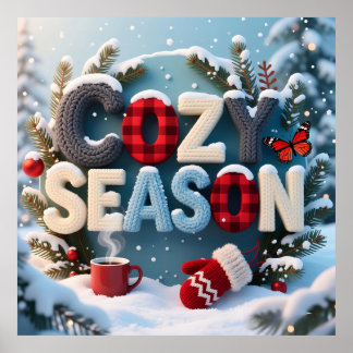 Poster "Cozy Season" Winter Knit & Plaid Typography Snowy