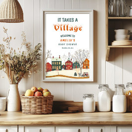 Poster Cozy Winter Baby Shower Welcome Snowy Village