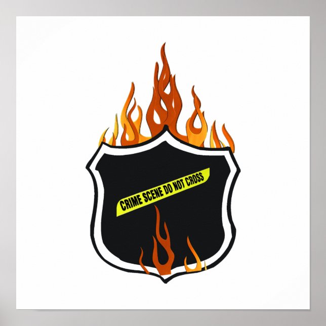 Póster Crachá da Polícia de Tatuagem Flaming (Frente)