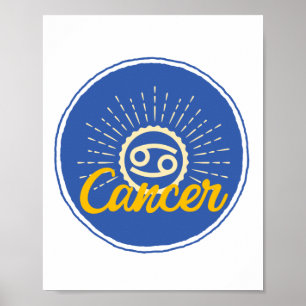 Poster Crachá de Sinal Zodiac do Cancer Retroativo