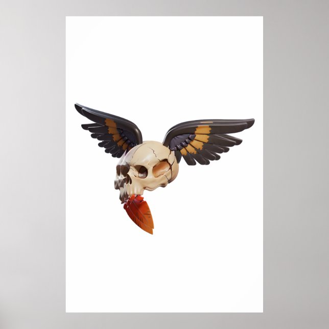 Poster Cracked Skull with Wings and Feather (Frente)