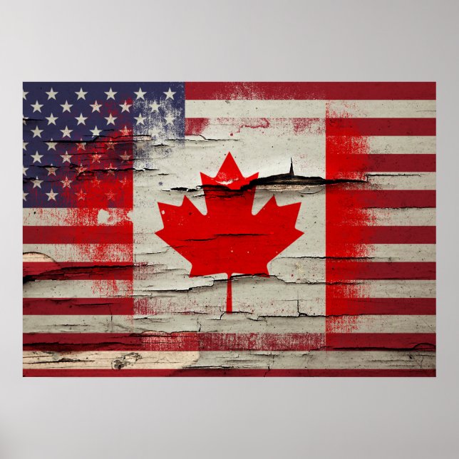 Póster Crackle Paint | Canadian American Flag (Frente)