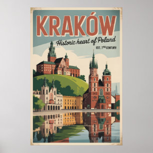 Poster Cracóvia Polônia Céu Retro Paisagem Urbana Viagem