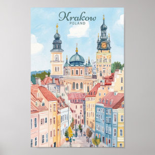 Poster Cracóvia Polônia Gouache - Ilustração de Pintura V
