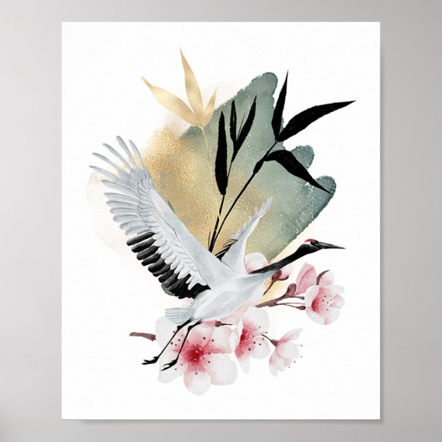 Poster Crane Bird - Trabalho de arte japonês (Frente)