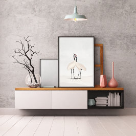 Poster Crane Minimalist Aesthetic White Beige B-3