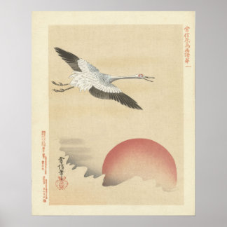 Poster Crane no Sunrise, Antiguidade Arte de Parede Japon