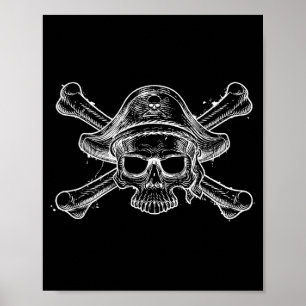 Poster Cráneo de Pirata Antiguo y Esqueleto de Huesos Cru