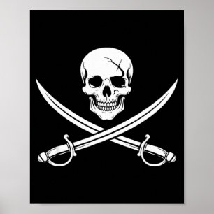 Poster Cráneo de pirata e cruz de ossos cruzados espada j
