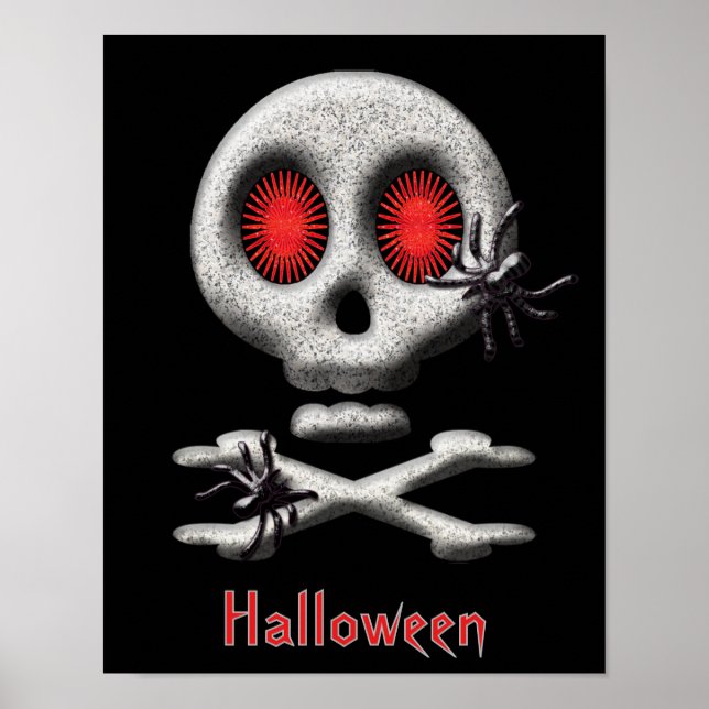 Poster Cráneo espantoso de Halloween clássico e aranhas a (Frente)