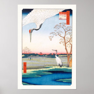Póster Cranes Minowa Kanasugi Mikawashima Hiroshige Fine