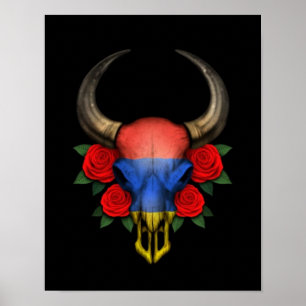 Poster Crânio arménio de Bull da bandeira com rosas
