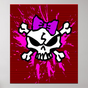 PÓSTER CRÂNIO ASSUSTADOR DA MENINA COM SPLATTERS E