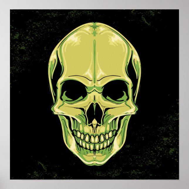 Póster Crânio Assustador Verde Em Fundo Grunge (Frente)