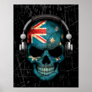 Póster Crânio australiano riscado do DJ com fones de